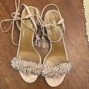 AQUAZZURA Suede Tassel Accent Sandal